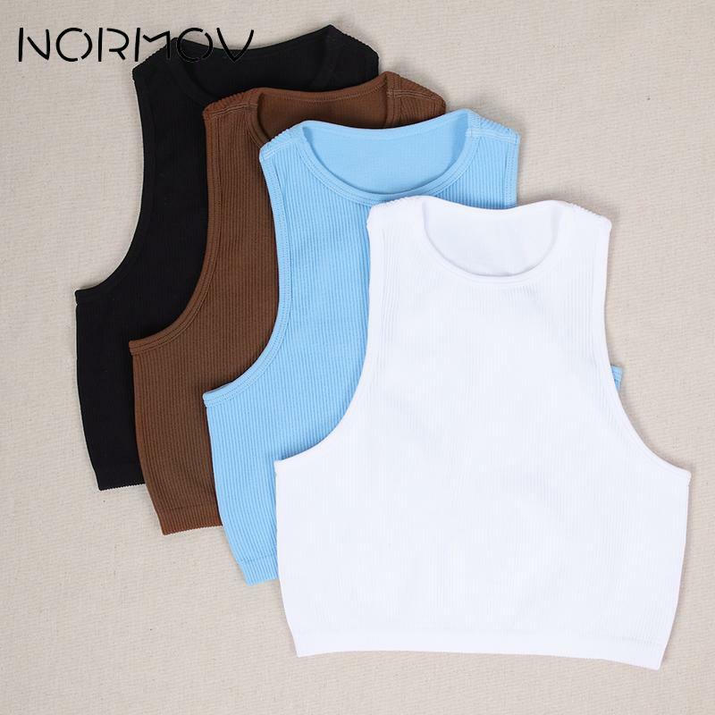 NORMOV Fitness Yoga Bra Sports Crop Tops Seamless Ribbed Sports Bras Tops Knit Paddleless Top Womens High Strength Shock Proof