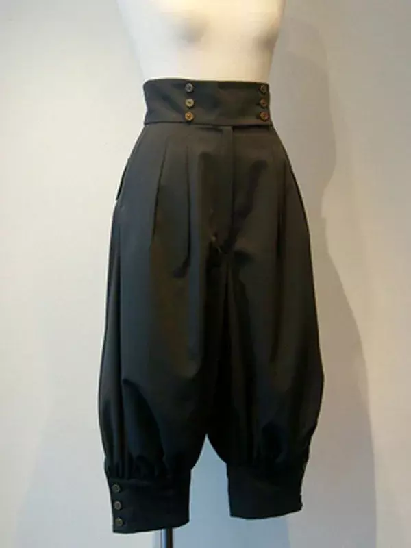 Pantalon gothique Lolita avec œillets, pantalon court noir Lolita fjOuji Boystyle