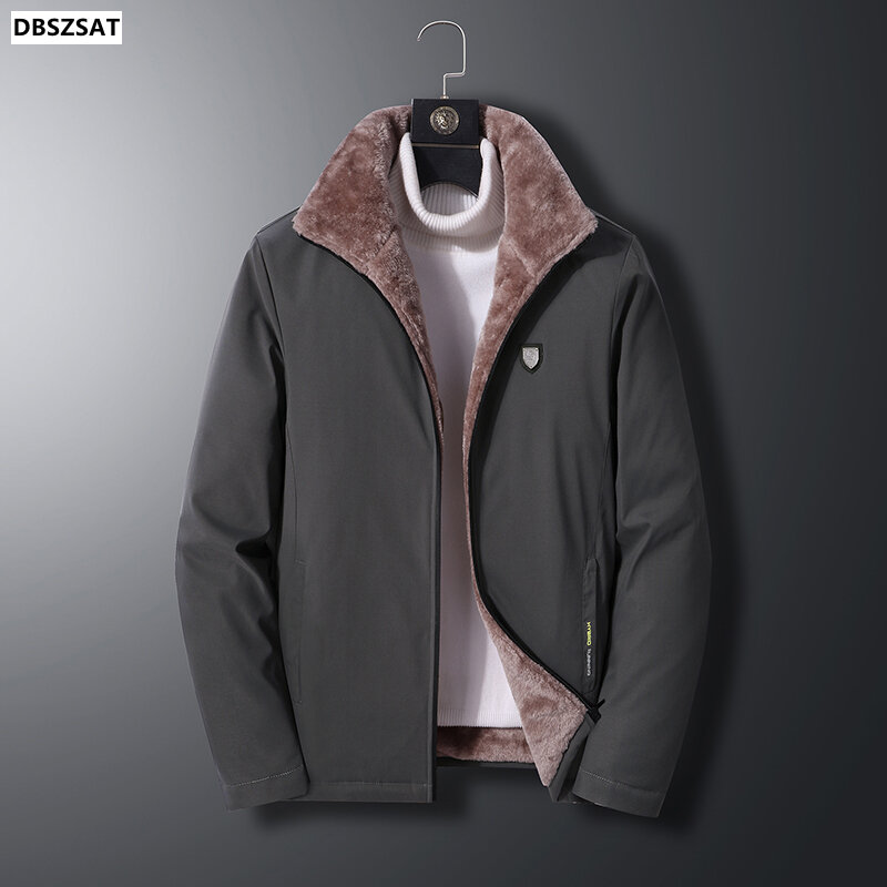 Мужская теплая флисовая парка, однотонная винтажная зимняя классическая куртка с воротником-стойкой и мехом, уличная одежда