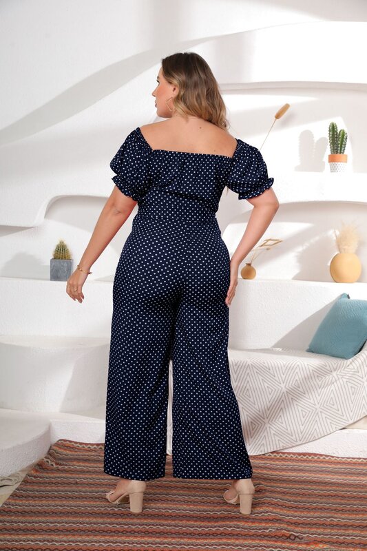 Plus Size Women Jumpsuit 2023 Summer Fashion Polka Dot One Shoulder Jumpsuit Casual Print Large Size Commuting Wide Leg Jumpsuit