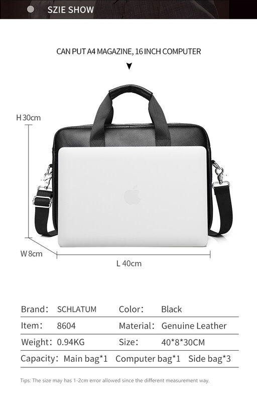 New Luxury Cow Genuine Leather Business Men's Briefcase Male Briefcase Shoulder Bag Men Messenger Bag 15 Inch Tote Computer Bag
