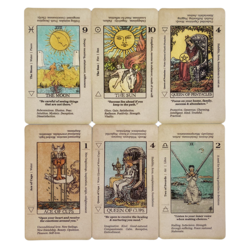 Co oznacza karty tarota 78 talii wyroczni angielskie wizje wróżenie ze słowami kluczowymi odwrócone karty do gry zodiaku