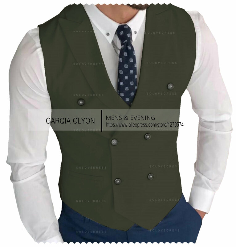 Men's Classic Double Breasted Suit Vest White Notch Lapel Waistcoat for Groomsmen for Wedding