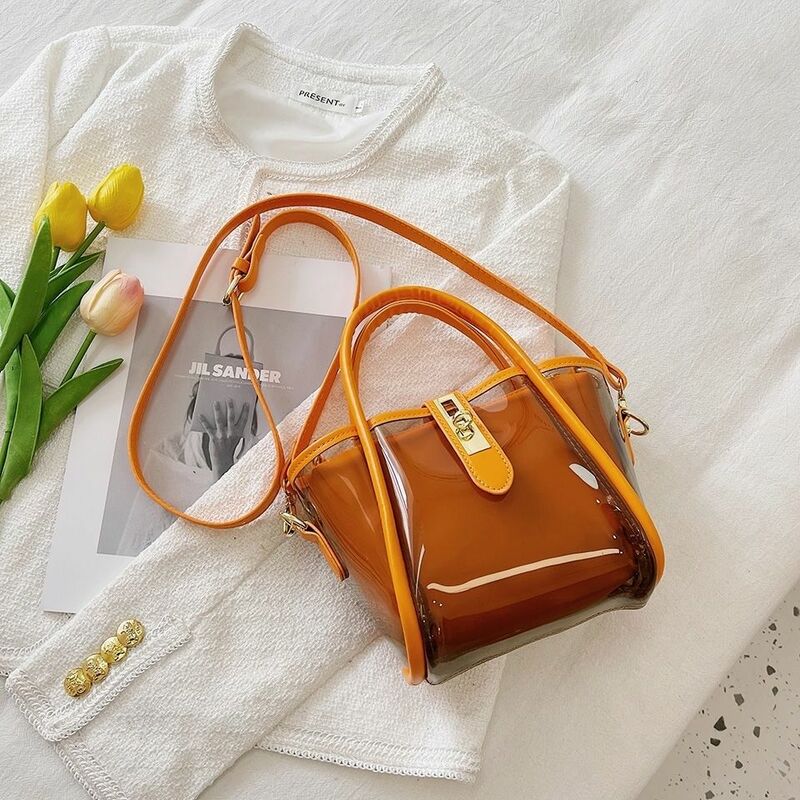 Прозрачная Желейная сумка из ПВХ ярких цветов для женщин, новинка 2023, летняя мода, 2 шт., розовая простая дизайнерская сумка через плечо для женщин