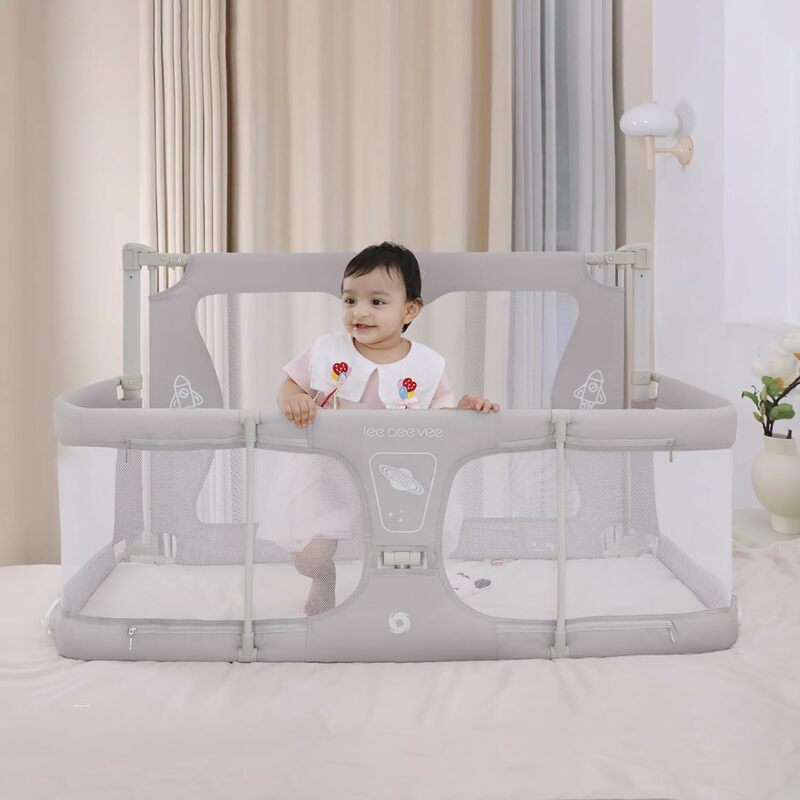 LEEOEEVEE pagar pengaman tempat tidur bayi, pagar pengaman bayi dapat disesuaikan, pagar pembatas tempat tidur bayi dapat dicuci, Playpen rel tempat tidur kain