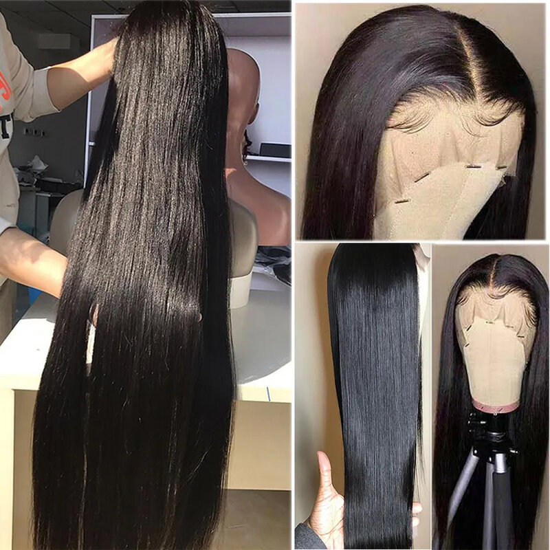 Peluca de cabello humano liso para mujer, postizo de encaje Frontal transparente de 30 y 32 pulgadas, 250 de densidad, Remy brasileño, 13x6