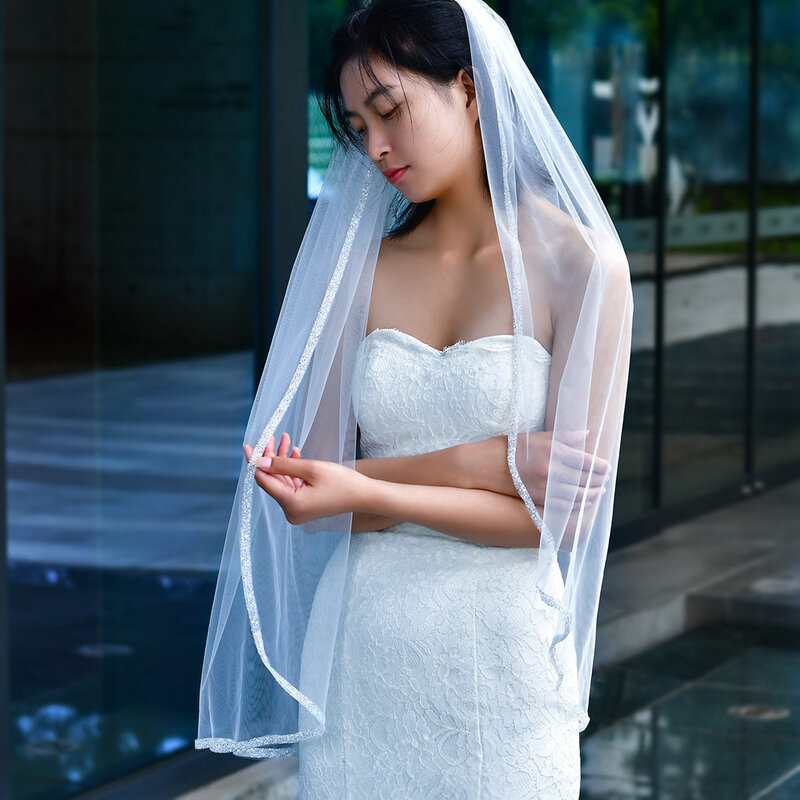 حجاب العروس البسيط أحادي الطبقة ، غطاء رأس 1 متر ، حجاب الزفاف ، BL4049