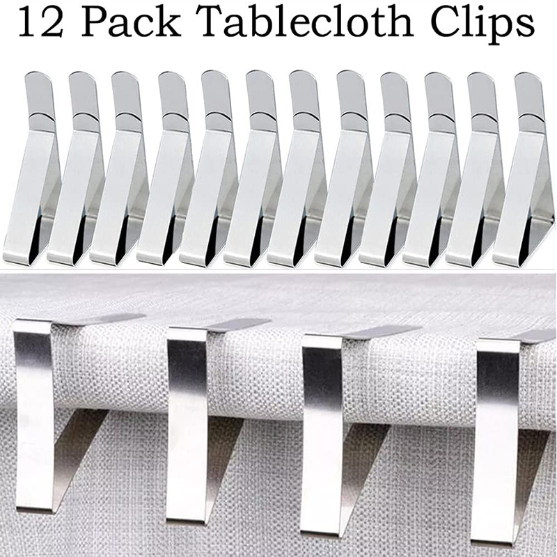 Clipes de aço inoxidável para toalha de mesa, suportes ideais para casamento e piquenique, 12 unidades