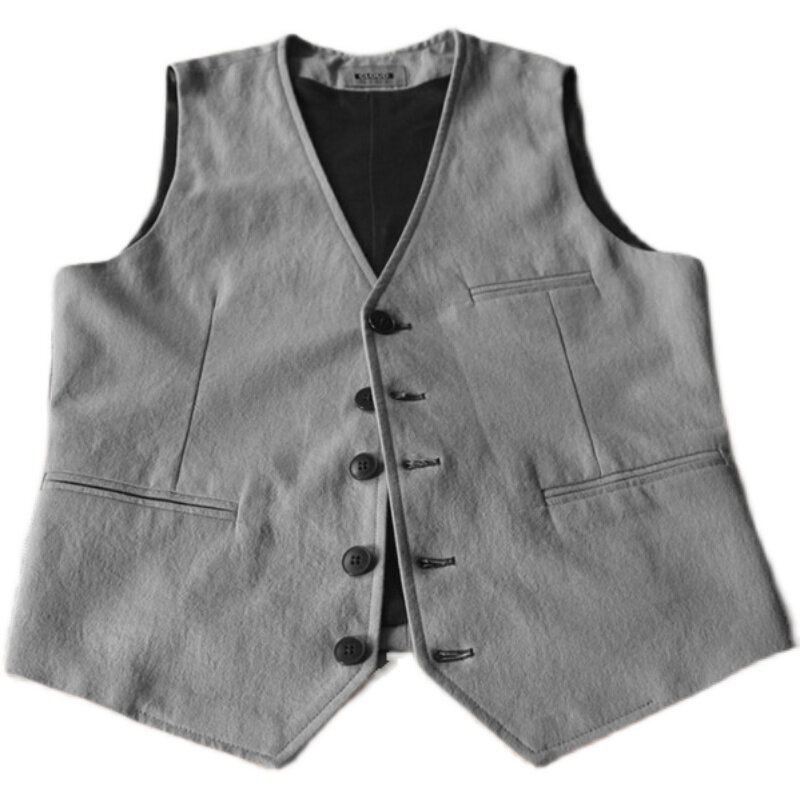 Men's Suit Vest Summer Breathable Jacket Khaki Sleeveless Vintage Steampunk Waistcoat Vests for Men