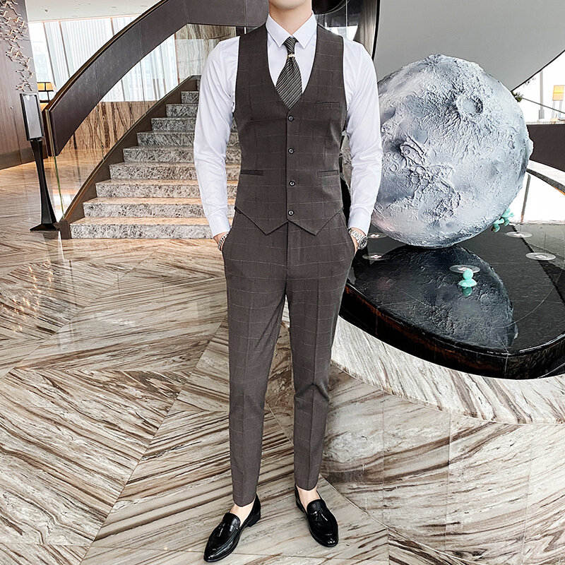 (Куртка + жилет + брюки) британский клетчатый мужской костюм пиджак костюм мужской тонкий смокинг пиджак брюки официальный ужин/свадебное платье для жениха