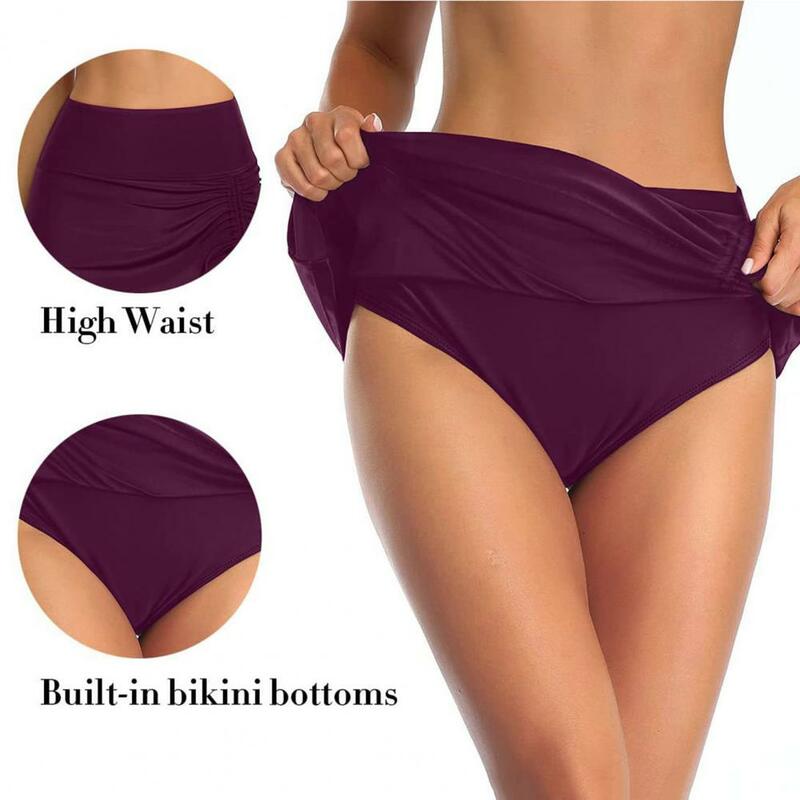 Women High Waist Swimming Skort Ruched Side Slit Bikini Bottom Quick-Dry Breathable Sports Yoga Swimming Skirt Плавающие Шорты