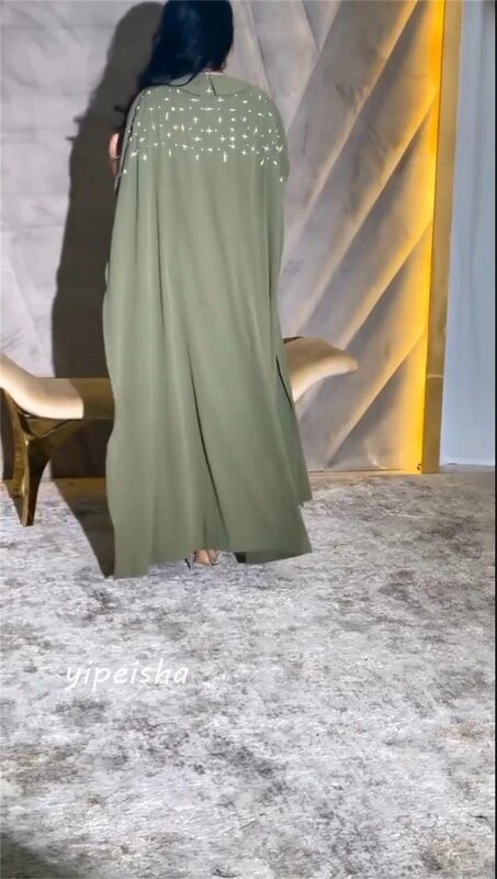 Gaun pesta malam Arab Saudi, gaun pesta pernikahan berpayet kerah V untuk acara, Gaun Midi