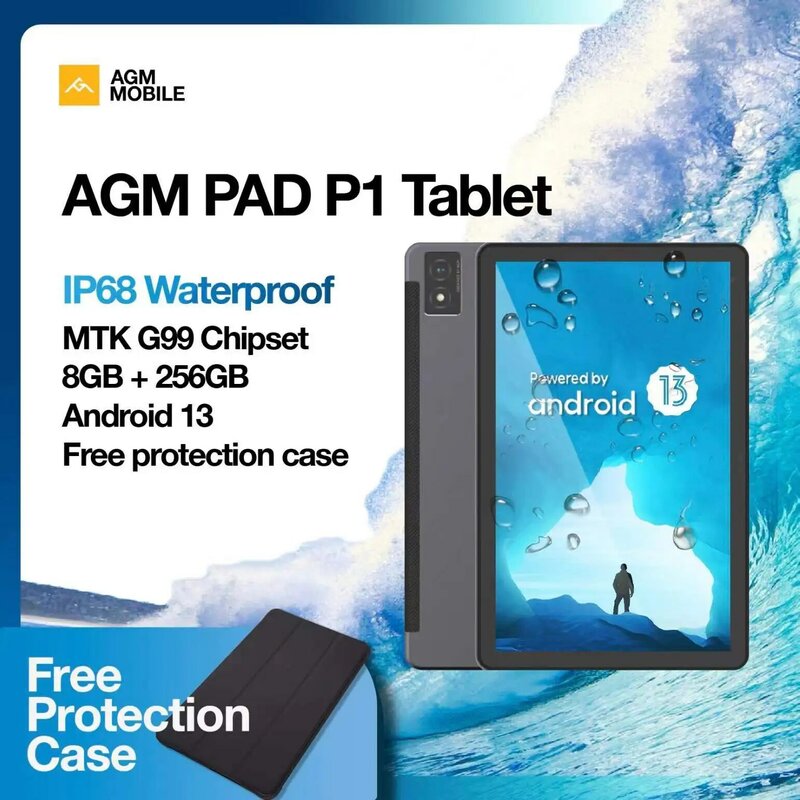 AGM PAD P1 para niños, tableta con pantalla FHD de 8GB + 256GB, batería de 7000 MAh, MTK G99, resistente al agua, Android 13