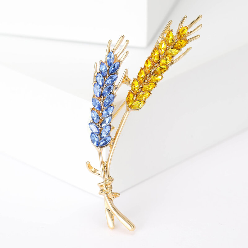 트렌디한 샤이니 라인스톤 이어 오브 밀 브로치, 남녀공용 식물 핀, 6 가지 색상 사용 가능, 캐주얼 파티 액세서리 선물