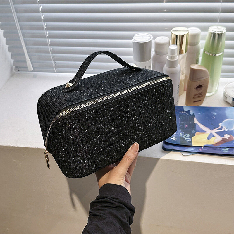 Borsa cosmetica da viaggio per donna borsa da trucco portatile in PU borsa da bagno impermeabile di grande capacità Kit da toilette multifunzionale