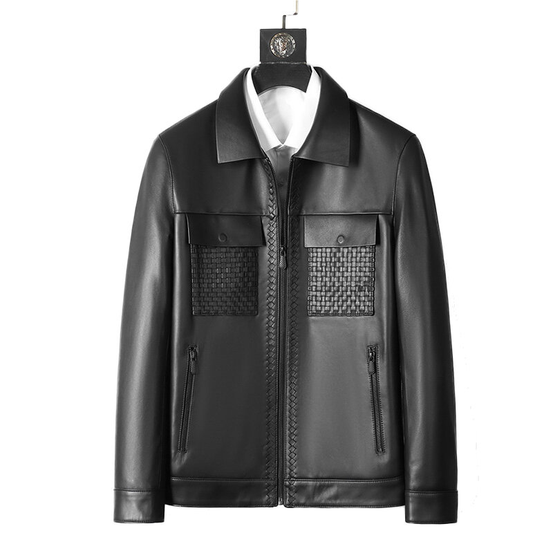 Giacche in pelle 2022 cappotto in vera pelle di pecora da uomo Casual moda giacca in pelle di alta qualità invernale con risvolto solido antivento WB5148