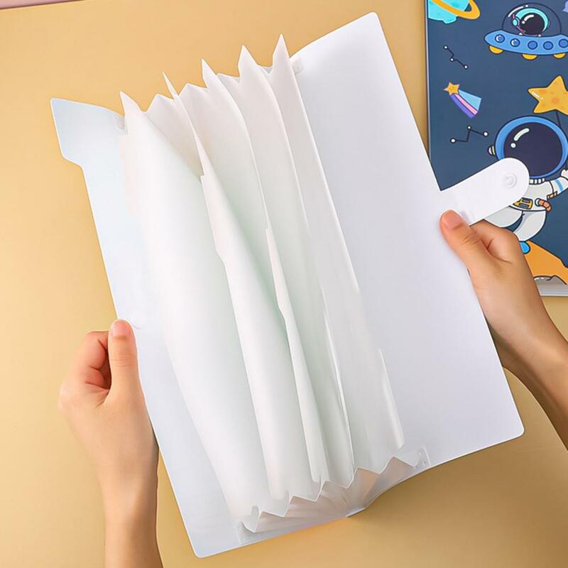 File Folder Cartoon Astronaut Waterproof Snap 6-Grid Student A4 Paper Sorting Storage Folder Stationery Supply