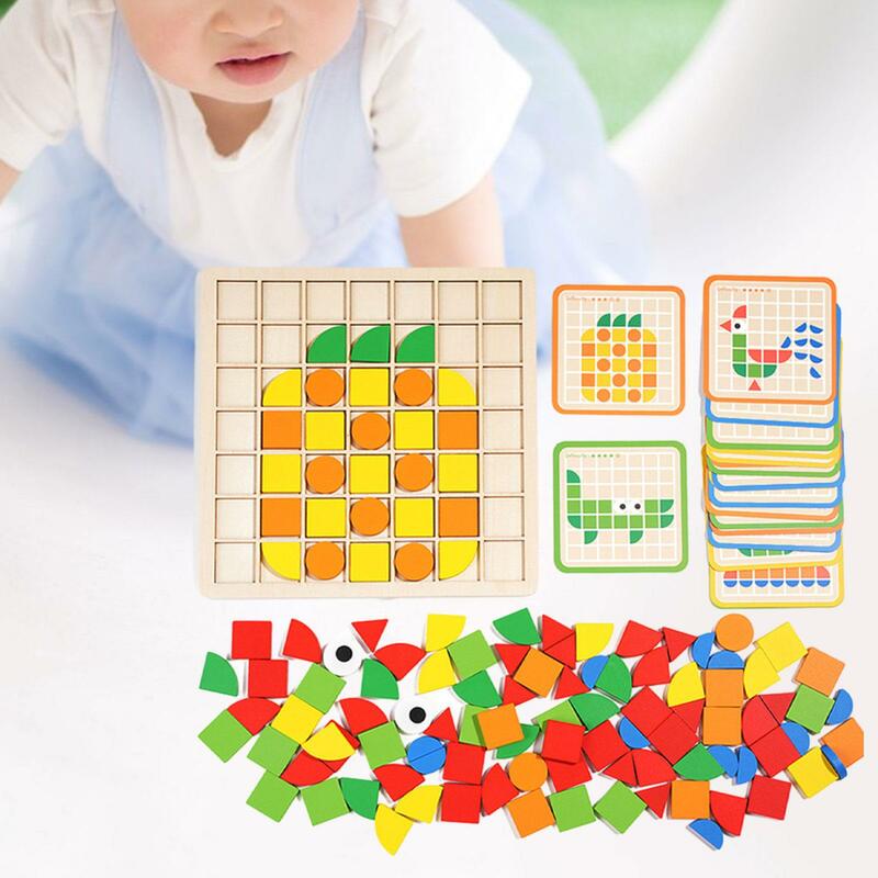 就学前の子供のための木製タングラムジグソーパズル、色の形、並べ替え、幾何学的形状、子供へのギフト
