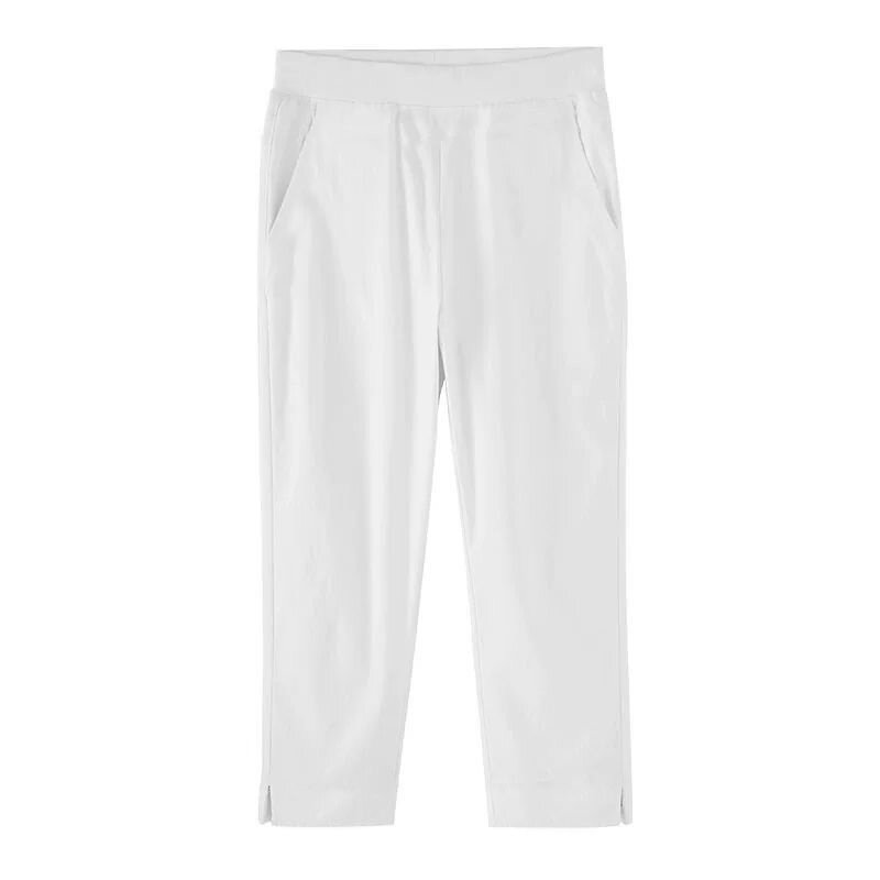 Koreańska moda spodnie capri kobiety 2023 wiosna lato na co dzień wysoki stan biurowy kobiece spodnie ołówkowe spodnie do łydek białe