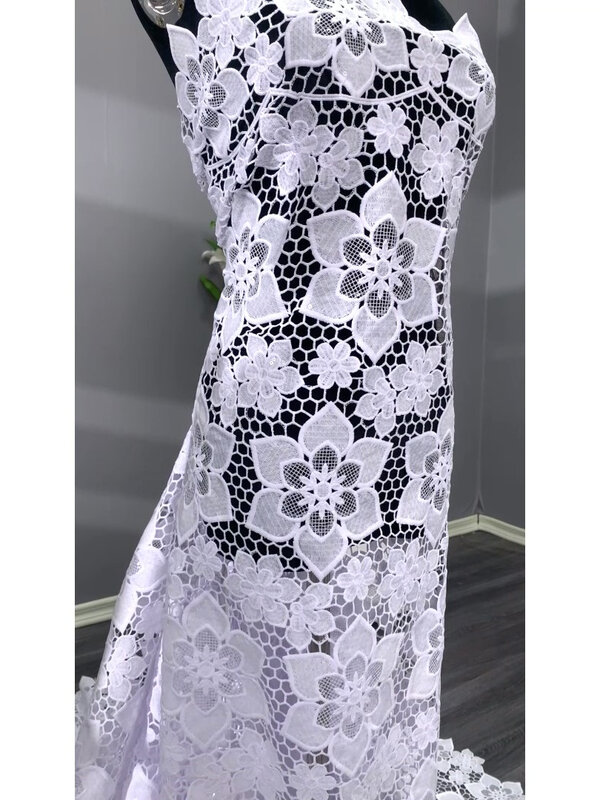 Guipure-tela de encaje nigeriano con lentejuelas, tejido de encaje de secuencia blanca africana, 2024, 5 yardas, para coser vestidos de fiesta, 3036A