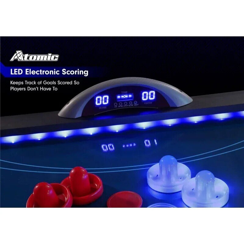 Atomic 90” Indiglo LED Light UP Arcade Air Powered Hockey Table - Includes Light Up Pucks and Pushers, Grey