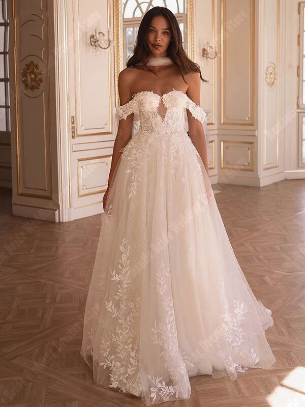 Illusion White Princess Wedding Dresses Sleeveless A-Line Sweetheart Collar Bridal Gowns Mopping Length Woman Vestidos De Novia