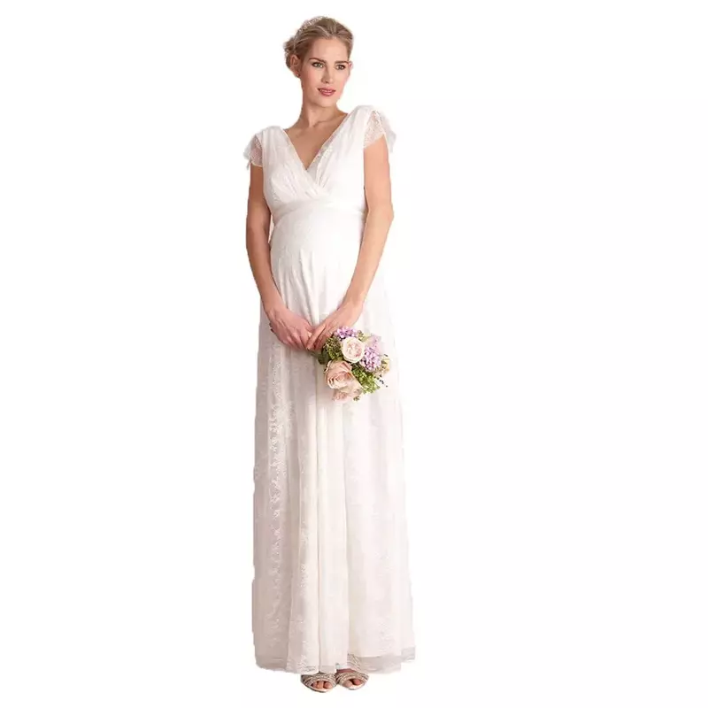 Платье для беременных кружевное длинное цельнокроеное платье с коротким рукавом в виде листьев лотоса Свадебный костюм подружки невесты для фотосъемки