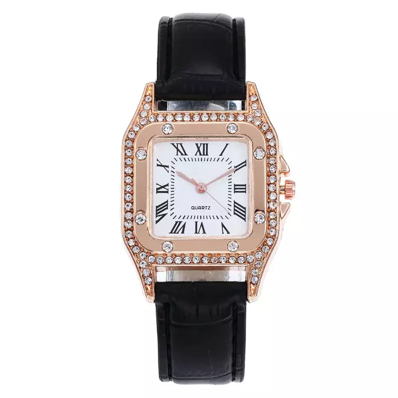 สแควร์เพชรหรูหราผู้หญิงนาฬิกาชุดหนังสุภาพสตรีนาฬิกากันน้ำหญิงควอตซ์นาฬิกาข้อมือ Relogio Feminino Reloj Mujer