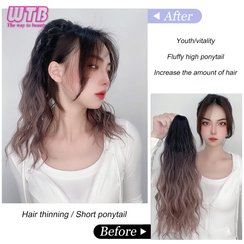 WTB Synthetic Long Curly Hair Gradient Wig Ponytail Female High Ponytail Small Grab Clip Braid Fluffy Curly Hair Fake Ponytail