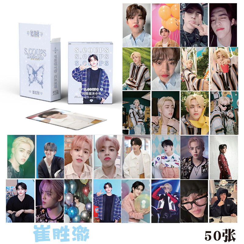 Kpop Idols Laser Boxed Card, Jeonghan Wonwoo Personal, LOMO de estilo coreano tarjetas, regalo de colección de fanáticos de josuan Mingyu, 50 unids/set