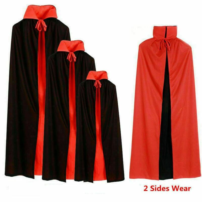 Makeup Props Halloween Vampire Cape Worn on Both Sides Fancy Dress Costume Pirate Cape Standing Collar Black Red Dracula Cloak