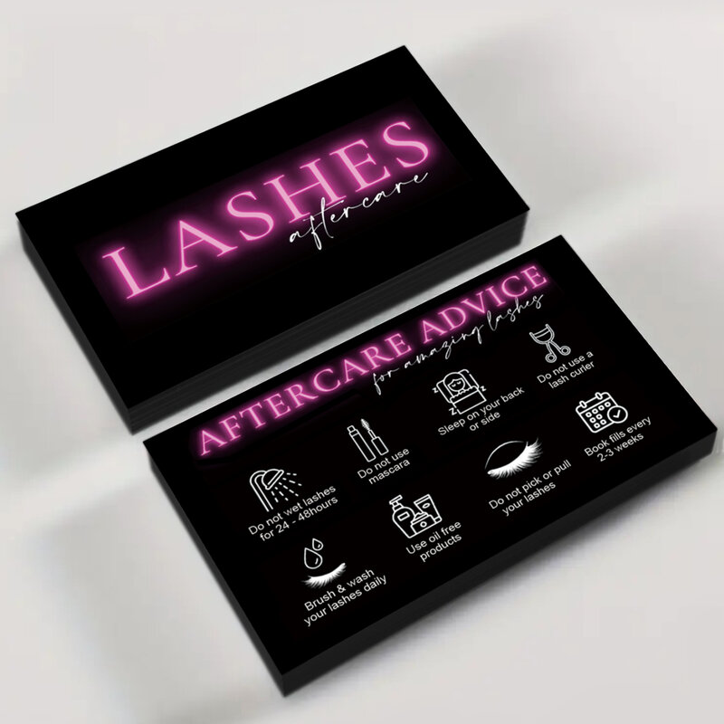Black Eyelash Aftercare Card, Associação Beauty Studio, Cartões de Fidelidade, Extensão Lash, Cartão Após Venda, Cartão de Papel, 50Pcs