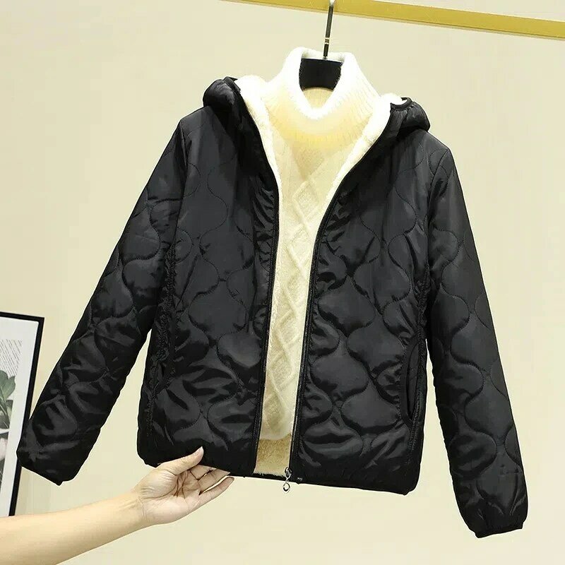 Lamb Wool Coat Cotton Jacket Women's Short 2023 New Female's Hooded Cotton Jacket Plus Velvet Light Autumn Winter Cotton Jacket