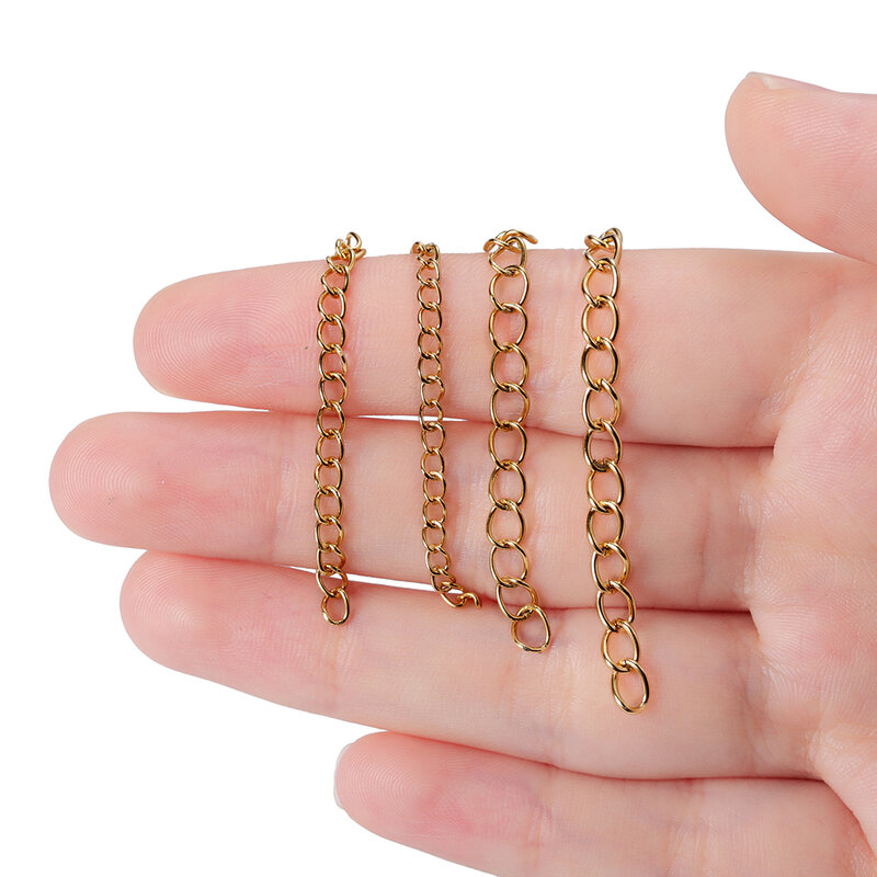 50pcs Stainless Steel 5cm Welded Extension Chain Gold Necklace Bracelet Extender Tail Chains for DIY Jewelry Making Supplies