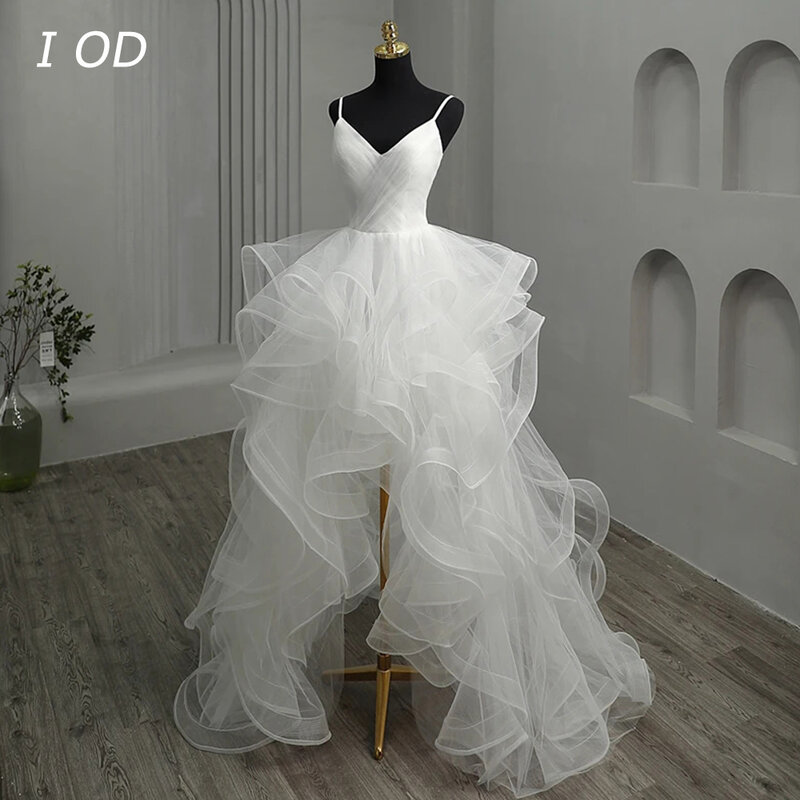 I OD Sleeveless Heart Neck Wedding Dress Chiffon Wave Fluffy Skirt Tail Wedding Dress De Novia