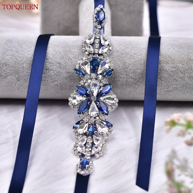 TOPQUEEN Fashion berlian imitasi penuh sabuk pernikahan kristal wanita sabuk gaun pengantin aksesoris pesta pengiring pengantin hadiah S464-ML