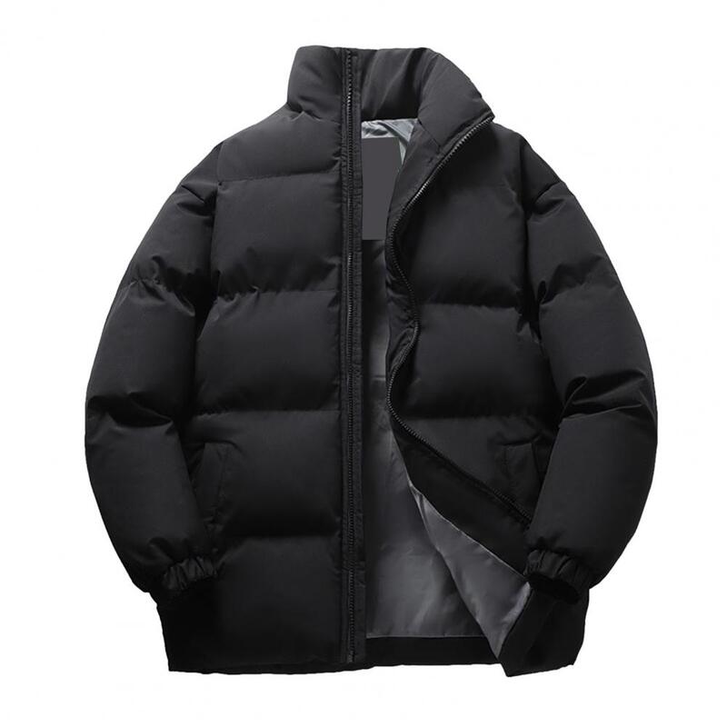 Men Down Coat Thickened Padded Windproof Warm Soft Long Sleeve Zipper Closure Elastic Cuff Loose Cotton Jacket