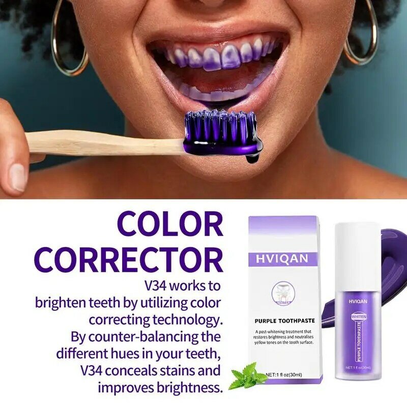 V34 Toothpaste 30ml Purple Teeth White Toothpaste V34 Colour Corrector Toothpaste Intensive Stain Removal Oral Teeth Color