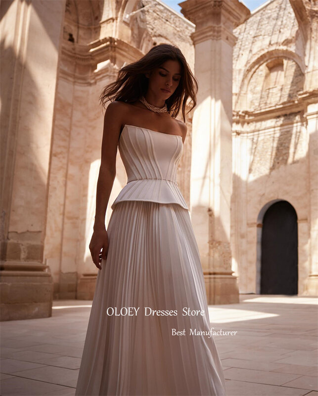 OLOEY Modern Pleats Silk Two Pieces Peplum Wedding Dresses Bridal Gowns Women Dubai Formal Dress Fitted Corset Party Dress