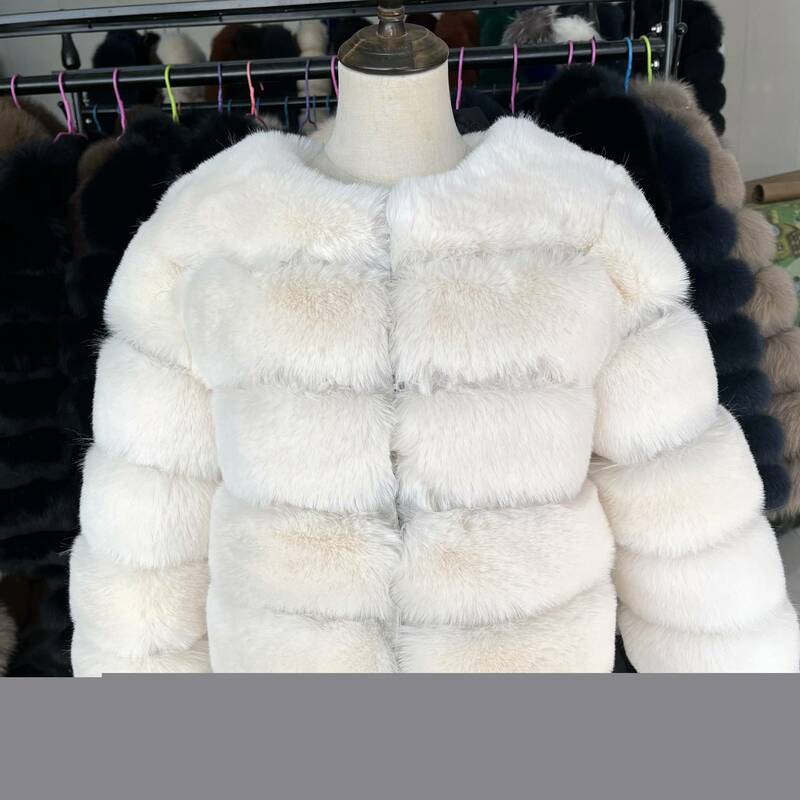 여성용 진짜 모피, 하이 퀄리티 인조 모피 코트, 두껍고 따뜻한 푹신한 재킷, 여성용 반팔 크롭 모피 코트, 플러스 사이즈, 2023