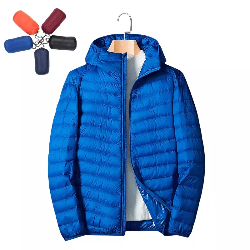 UETEEY 남성용 초경량 방풍 다운 재킷, 방수, 오염 방지, 오일 방지, 화이트 덕, 휴대용 후드 코트, 가을, 겨울
