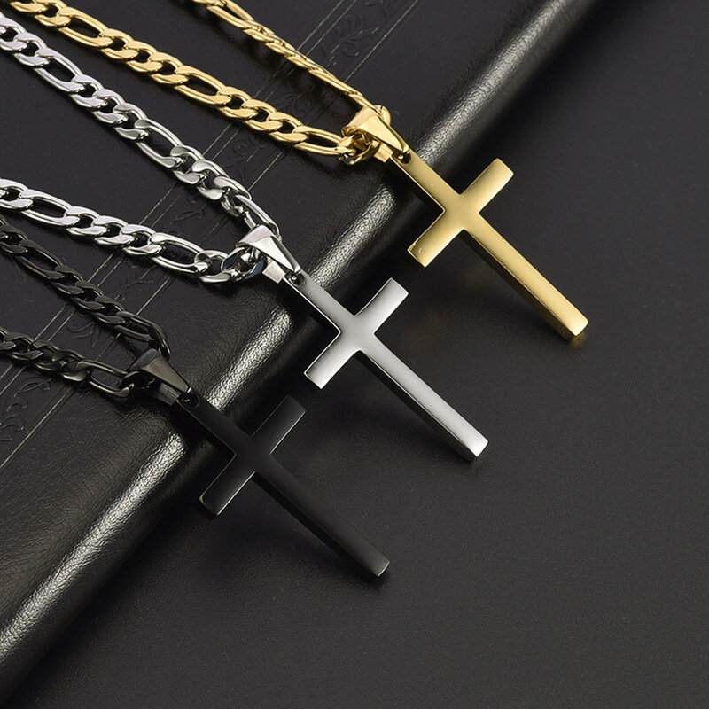 Krzyż wisiorek NK naszyjniki dla mężczyzn kobiet łańcuch Figaro ze stali nierdzewnej moda biżuteria akcesoria wodoodporne