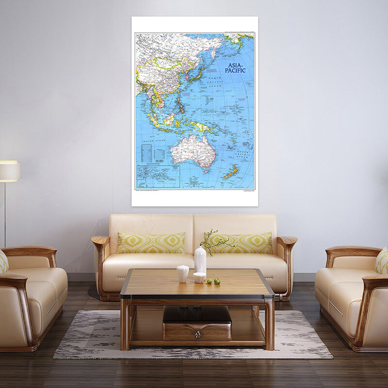 World Map Poster 5x7ft  Printed Non-woven Spray Painting Unframed Map of Asia Pacific for Home Art Crafts Wall Decor