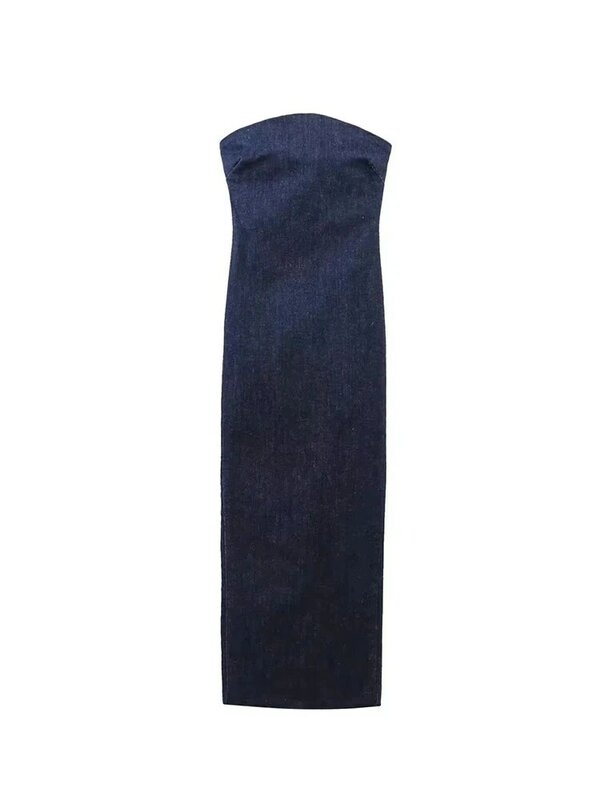 Vestido longo feminino sexy jeans sem alças com zíper rachado, vestidos de festa, azul, feminino, verão, 2022