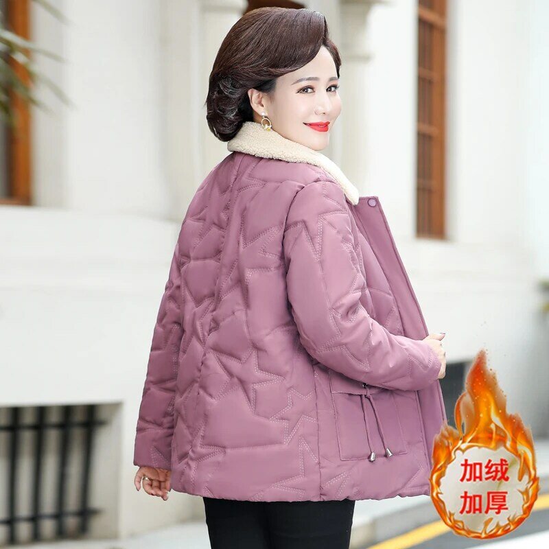 winter short Jacket Warm Lambs Wool Lapel Solid Loose Parkas Middle age Women Cotton-padded Tops Mother Cotton Coat