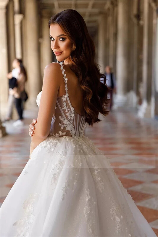 Square Neck Sexy Off Shoulder Sleeveless Fluffy Princess Style Mopping Wedding Dresses Sweetheart A-Line White Bridal Gowns 2023