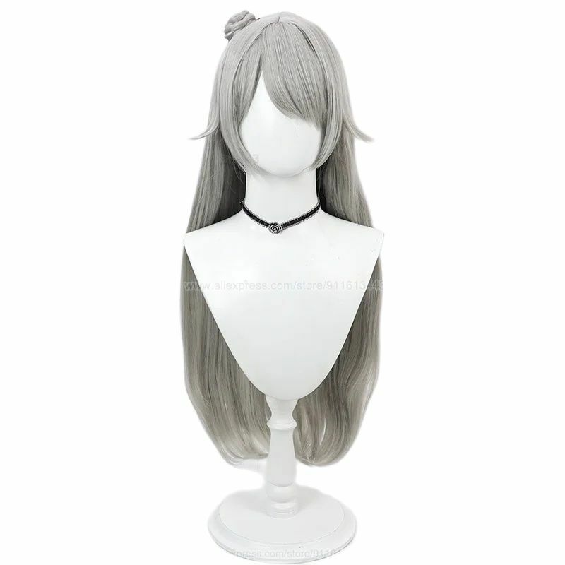 Peluca de Cosplay Soline de alta calidad para mujer, pelo gris largo de 80cm, resistente al calor, fiesta de Anime, Halloween, gorro de peluca