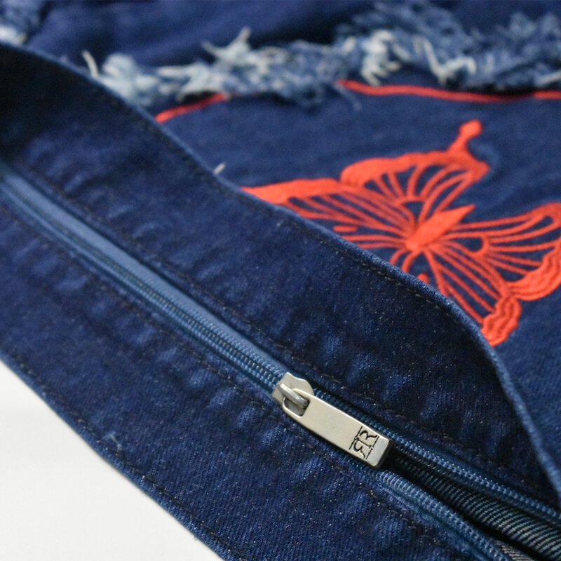 Totes Y2K Crossbody Denim dżinsy z frędzlami pasek na ramię do torby motyl drukowanie styl japoński Trend w modzie duża torebka na ramię