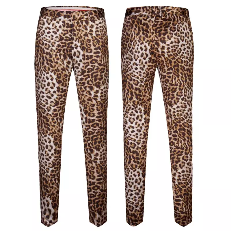 Terno com estampa leopardo de duas peças masculino, jaqueta, calças, blazers, casaco, calças, estilo boate, moda casual, boutique, 2023
