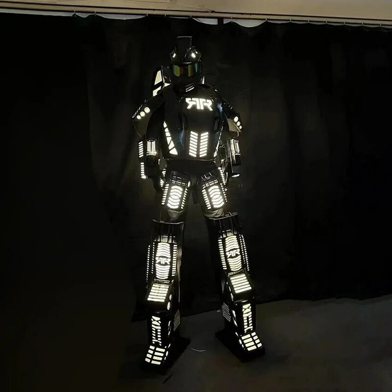 LED 스틸트 워커 의상 퍼레이드 남자 야광 갑옷 헬멧 라이트 업, 파티 로봇 코스프레, 카니발 바 분위기 세트